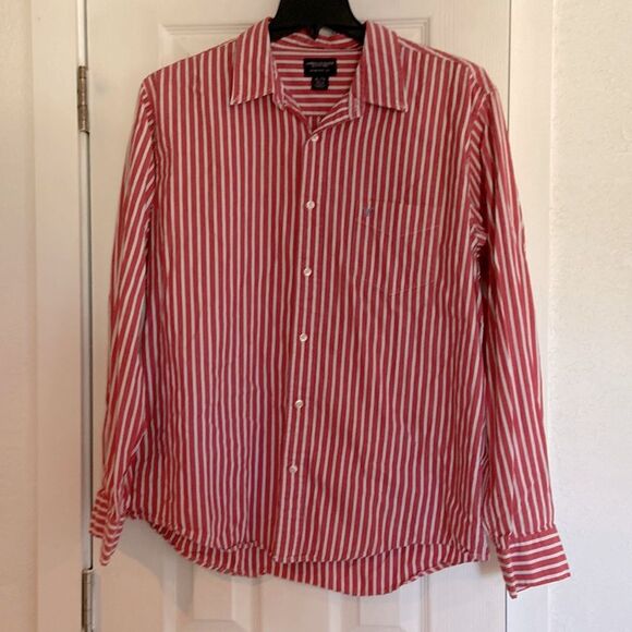American Eagle red/wht/blue striped button down XL - Picture 1 of 7